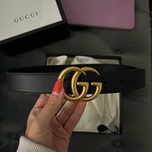 AUTHENTIC Gucci double G black leather belt size 75